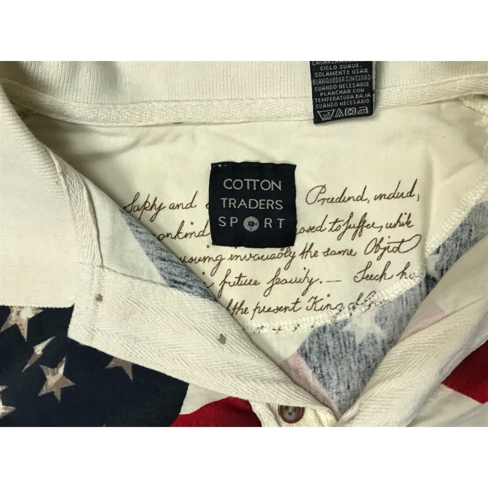Cotton Traders Sport USA American Flag Declaration Independence Polo Shirt L